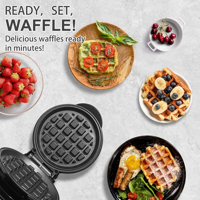 UVFAST Mini Waffles Maker, Small Waffle Irons Non-stick, Breakfast Belgian Waffles, Mini Waffle Iron Make Waffle in Minutes, Portable Pancake Maker Machine for Kid, Easy to Clean, 5 Inches Wide, Black - Image 2
